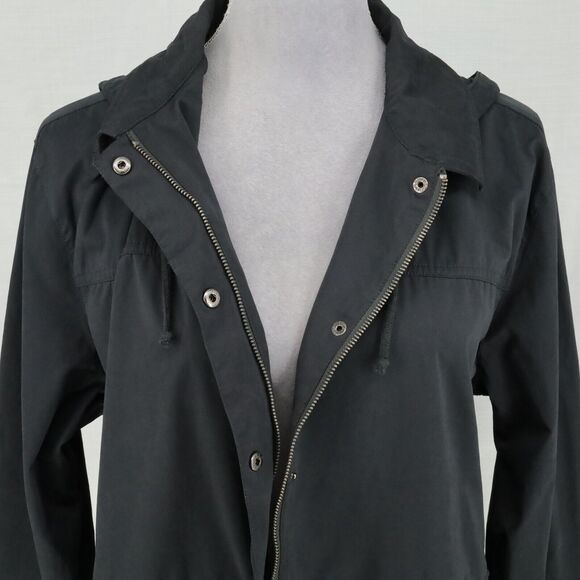 Chicos Jacket 3 Womens XL Black Full Zip Snaps Removable Hood Pockets Drawstring - Picture 8 of 16